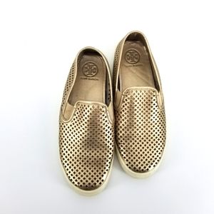 Tory Burch Slip-On Gold Leather Perforated Cutout shoe sneaker